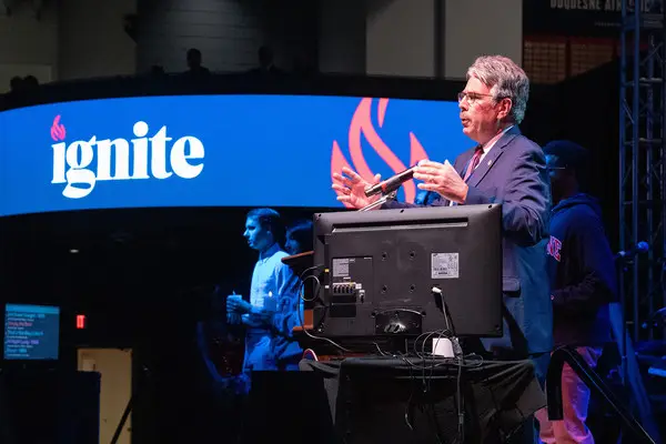 Duquesne University President Ken Gormley announces the